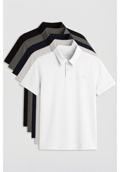 Standart Fit Basic Polo Yaka 5li Paket Erkek T-shirt - 87768 Çoklu Renk