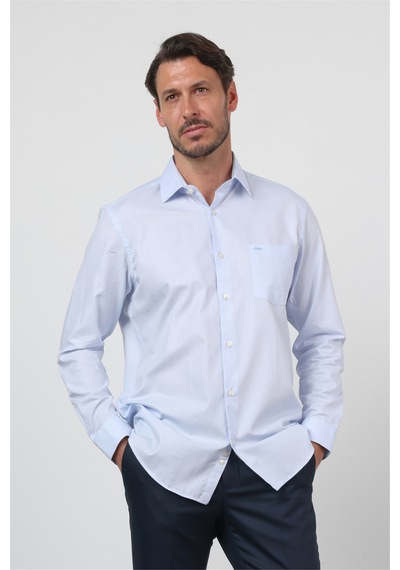 İmza Mavi Sert Yaka Uzun Kol Cepli Comfort Fit Pamuk Gömlek 1004260171 2XL