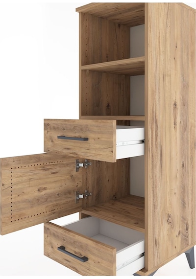 Hyperion Dolap 3 Raflı 2 Çekmeceli Tek Kapaklı 44x44x134 Çam-çam Çam