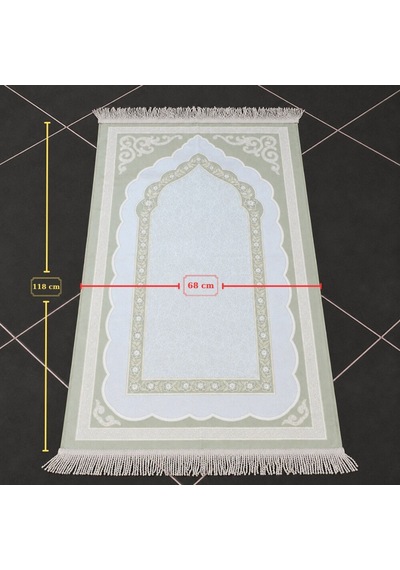Tesbihane Kişiye Özel Nakış İşlemeli Hediyelik Seccade - Saten Kumaş - Papatya Motifli Yeşil
