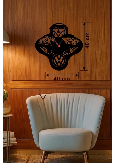 Vosvos Ve Retro Araba Temalı Ahşap Duvar Saati - 40x40 Cm Lazer Kesim Belirtilmemiş