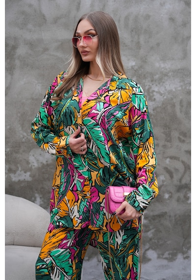 Polologin Butik Tropik Yaprak Desenli Takım Çok Renkli