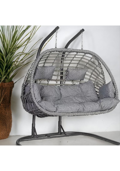 Emel Home Tulipa 2 Kişilik Rattan Salıncak Gri
