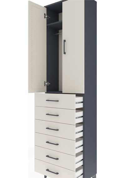 Arges Dolap 2 Raflı 6 Çekmeceli Tek Askılı 60x30x221 Antrasit... Antrasit