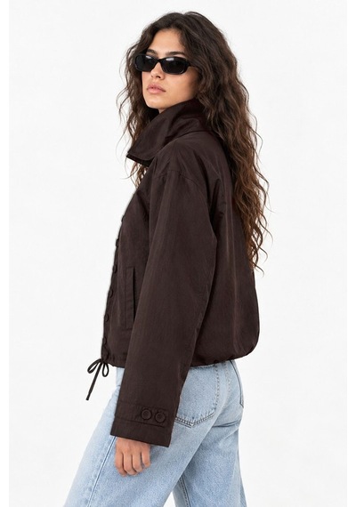 Hiccup Dik Yaka Düğmeli Oversize Trençkot Kahverengi
