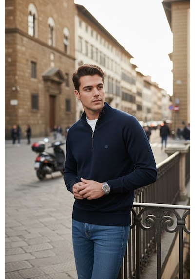 Buratti Pamuklu Relaxed Fit Yarım Fermuarlı Dik Yaka Erkek Sweat 5901232 Lacivert