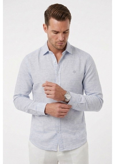 Rizzup Mavi Slim Fit Çizgili %100 Pamuk Erkek Gömlek Nefes Alan Şık Günlük Gömlek 2602626