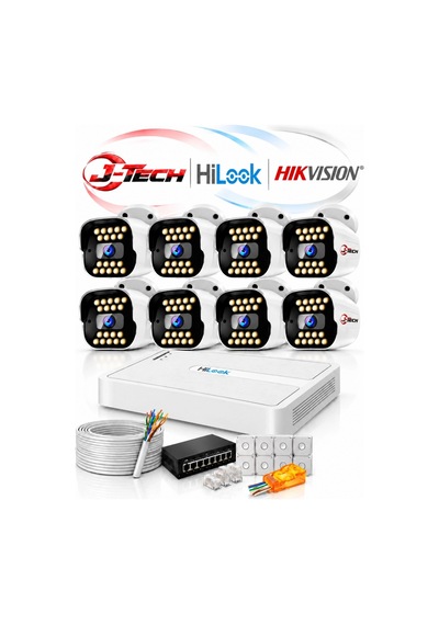 Hilook J-tech H1071 5mp 8'li Akıllı Sesli Ip Kamera Seti Renkli Gece Yüz Araç Hareket Algılama