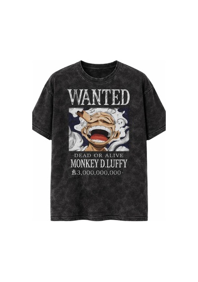 Technomonkey Anime One Piece Luffy Gear 5 Wanted Unisex Yıkamalı Retro Tişört Siyah