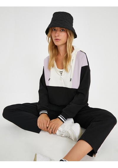 Koton Kapüşonlu Renk Bloklu Sweatshirt Siyah 1kak13422ek