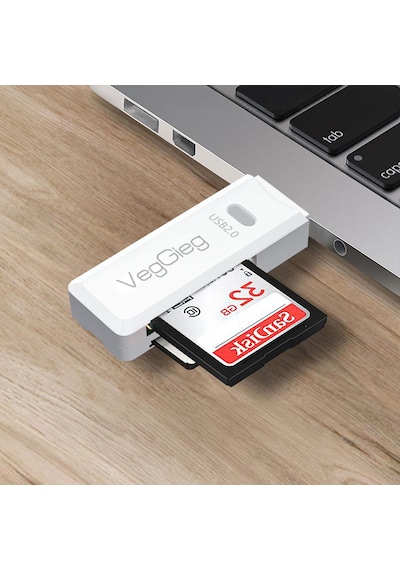 Veggieg USB 2.0 SD-Micro SD Hafıza Kart Okuyucu Beyaz