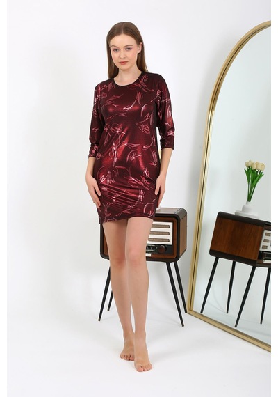 Modi Moda Çizgi Kadın Micro Kumaş Mini Parlak Elbise 7420 Bordo