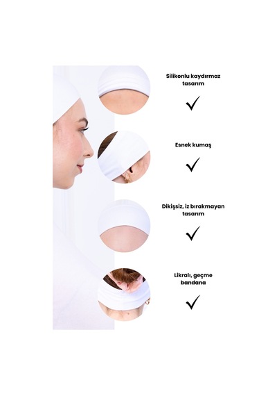 Loggia 2 Adet Kaymayan Silikonlu Bandana Bone Siyah Beyaz - Kadın Tesettür Kaymaz - Sportif Saç Bandı Siyah - Beyaz
