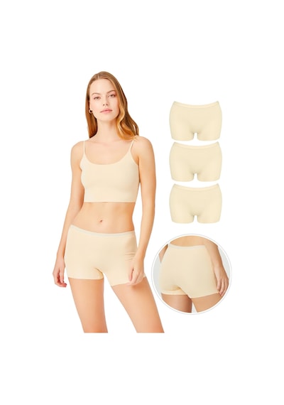 Cottonhill Basic Lazer Kesim Dikişsiz Kadın Boxer Külot Ten 3'lü Paket Çok Renkli