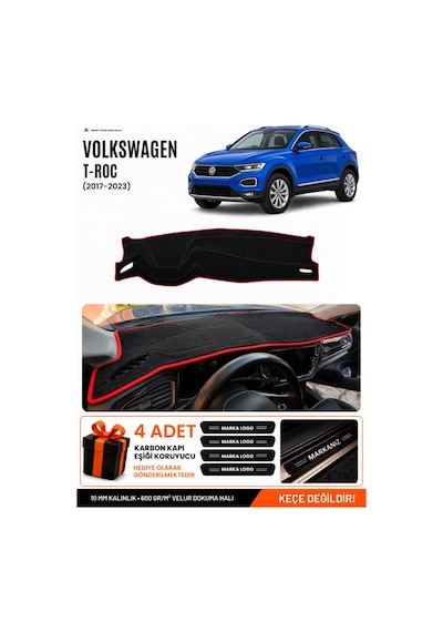 Volkswagen T-roc 2017-2023 Uyumlu Torpido Örtüsü, Torpido Kılıfı - Siyah Kırmızı