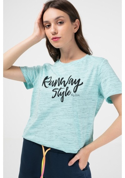 Brz Collection Mavi Renk Siyah Kırçıllı Kadın Kısa Kollu T-Shirt Mavi