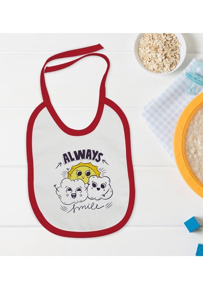 BK Kids Always Smile Tasarımlı Kırmızı Bebek Mama Önlüğü-1 Kırmızı