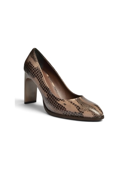 Fox Shoes Z676040507 Vizon Yılan Baskılı Kalın Topuklu Kadın Ayakkabı