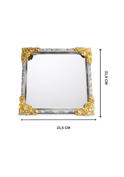 2'li Kare Gold Vintage İşlemeli Kahve Sunum Tepsisi-lüx Servis Tepsisi Gold