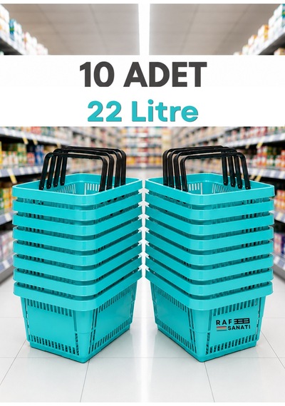 10 Adet / 22 Litre Plastik Market Alışveriş Sepeti Profesyonel Market Mağaza El Sepeti Turkuaz