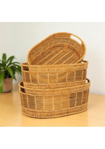 Oval Rattan Küçük Boy Sepet Hasır