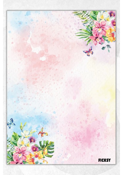 A5 Çiçek Bloknot Çizgisiz Defter - 50 Yaprak - Memopad - Notepad - Not Defteri - Not Kağıdı - 2947 Çok Renkli