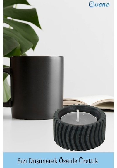 Eskitme Mumluk Şamdan 3 Adet Tealight Uyumlu Üçlü Tekerlek Model - Siyah