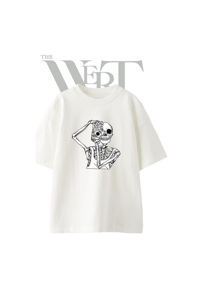 Thewert Skeleton Camera Tasarım Baskılı Ünisex Beyaz Oversize T-shirt