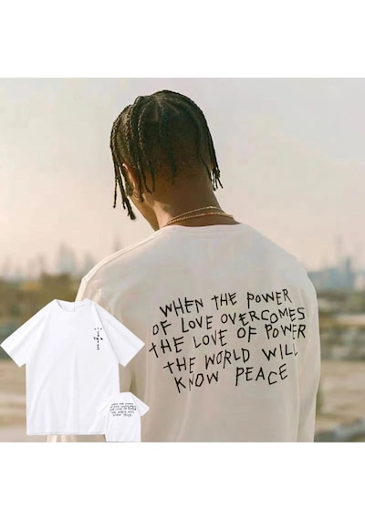 Startmore Erkek Beyaz Cactus Jack Baskılı Oversize Bisiklet Yaka Tshirt Beyaz