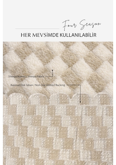 Aron Kürklü Koltuk Örtüsü 170x215 Cm Yumuşak Peluş Lüks Kaymaz Taban Kanepe Örtüsü Krem Kahve Krem - Kahve