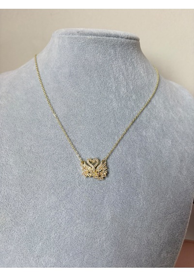 Rhea Jewelry 14k Gold Kaplama Çelik Kuğu Kolye Zirkon Taşlı İkili Kuğu Modeli Altın - Beyaz