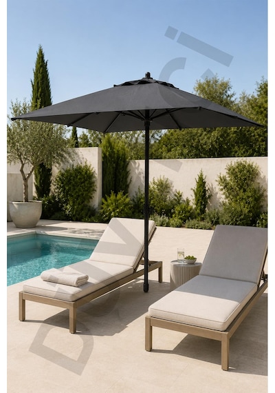 Alubrella Kare Antrasit Güneş Şemsiyesi, 210 Cm Çap / 8 Telli, Bidonsuz