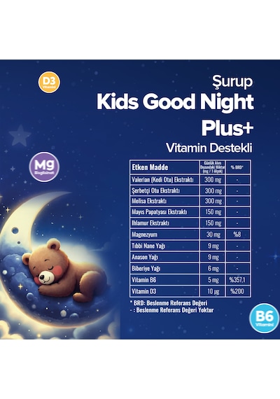 Good Night Plus Uyku Şurubu Valerian, Melisa Ve Papatya İçeren Vitamin Katkılı Ve Çilekli 150 Ml