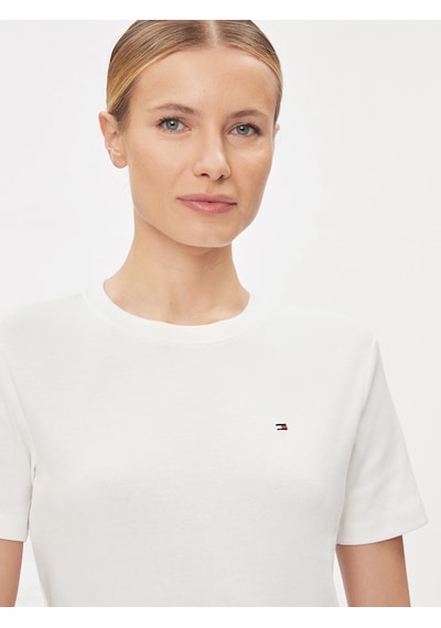 Tommy Hilfiger Logo Nakışlı Kadın T-shirt Beyaz