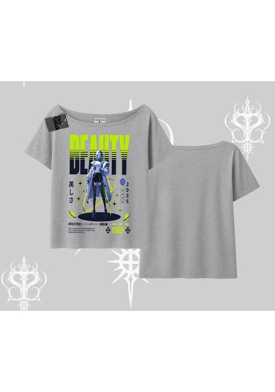 Tarzsokak Kayık Yaka Tshirt Anime Unity Neon Detaylı Grafik Baskılı Gri