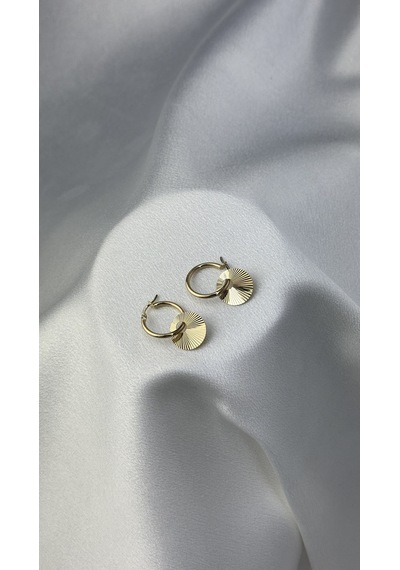 Sallantılı Ayna Figürlü Halka Altın Küpe Sarı Altın