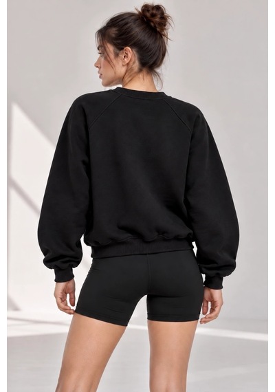 Bbbutikbasic Kadın Şardonlu 3 İplik Kısa Reglan Kol Sweatshirt My3535 siyah