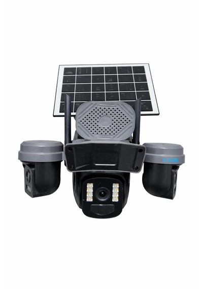 Okam 5210 3 Lensli Wifi Solar Güvenlik Kamerası 360 Ptz, Gece Görüş, Hareket Takip, Güneş Panelli