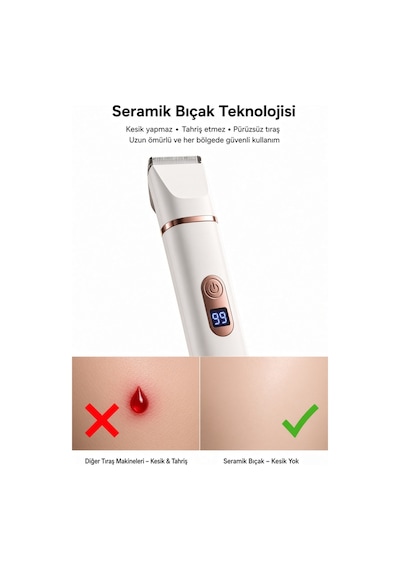 Wablow Hassas Bölge Yüz & Genital Bölge IPX7 Su Geçirmez Seramik Bıçak Şarj Standlı Kadın Tıraş Makinesi Series 5+1 Seti