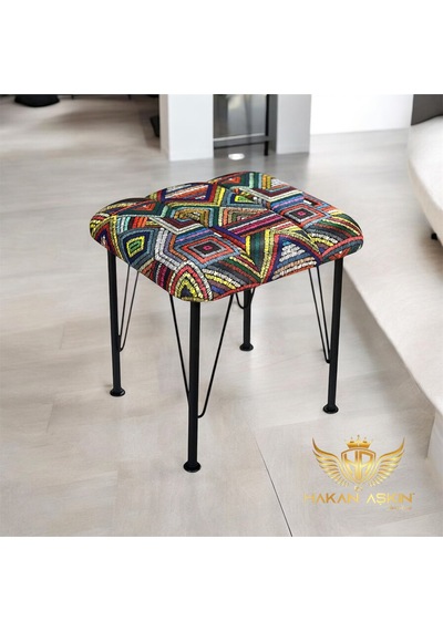By Hakan Aşkın Metal Ayaklı Rug Pattern Novoline Puf 40x45 Cm 2025 Çok Renkli