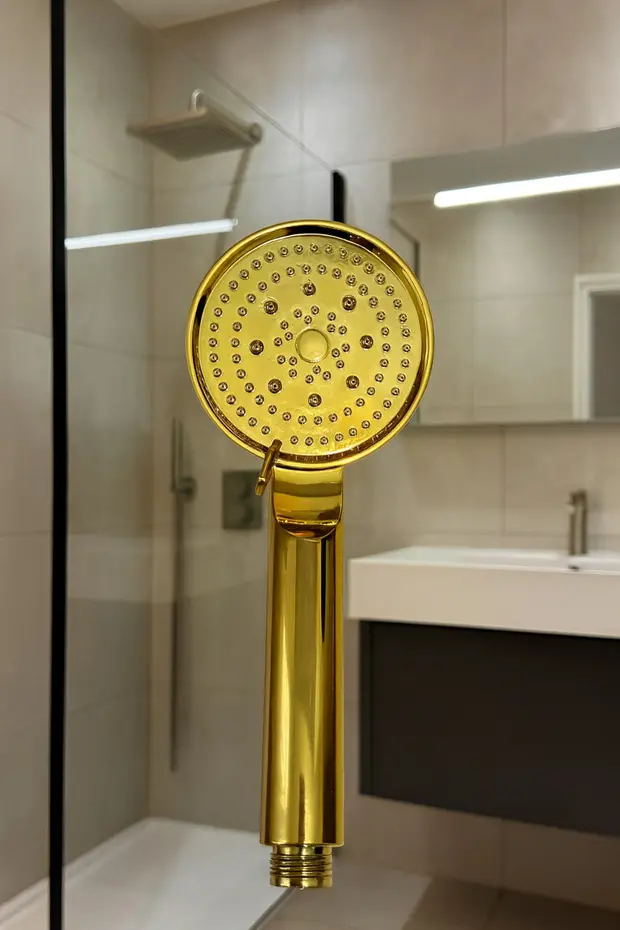 Duş Başlığı Gold Hortumlu Yüksek Basınçlı Altın Renk El Duşu Seti
