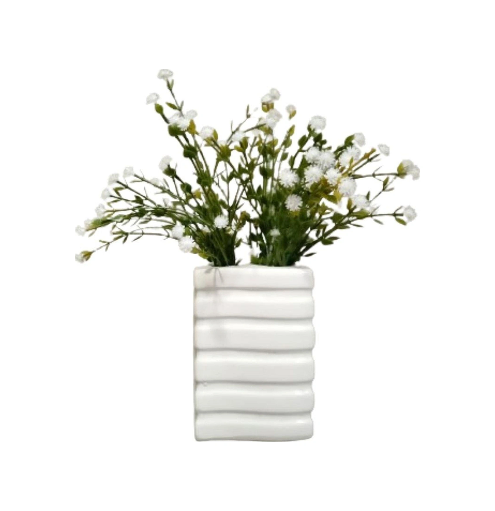 2 Adet Vazo Dahil,vazoda Çiçek,beyaz Yapay Çiçek,vazo Dekoratif Kare Çizgili 8x6x16cm Çok Renkli