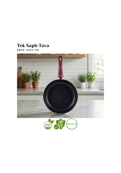 24 Cm Granit Tek Saplı Tava - Mürdüm Mürdüm