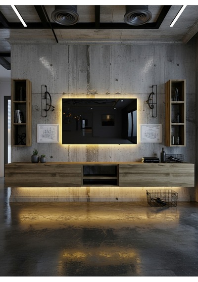 Resital Ledli Duvara Monte Tv Sehpası - Ceviz - W6002-2 Çok Renkli