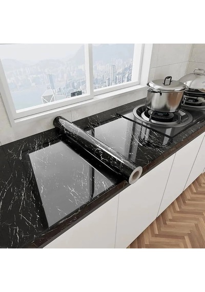 Siyah Mermer Desenli Yapışkanlı Tezgah Folyosu 3 Mt.x 60 Cm Lisinya