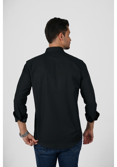 Siyah Yaka Düğmeli Premium Şamre Slimfit Erkek Gömlek Siyah Siyah Yaka Düğmeli Premium Şamre Slimfit Erkek Gömlek Siyah