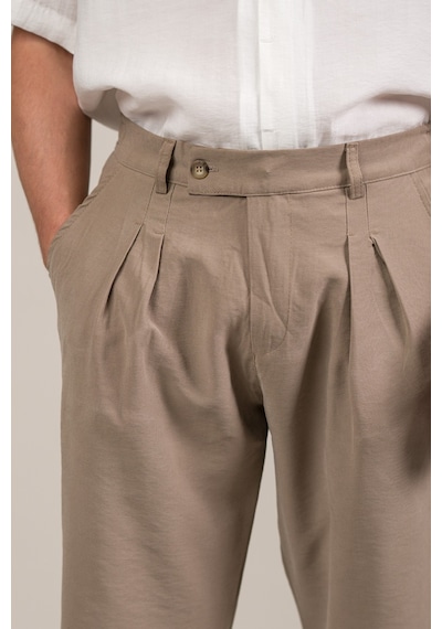 Akçaylar Çift Pileli Yazlık Modal Kumaş Beli Yarım Lastili Baggy Pantolon Krem