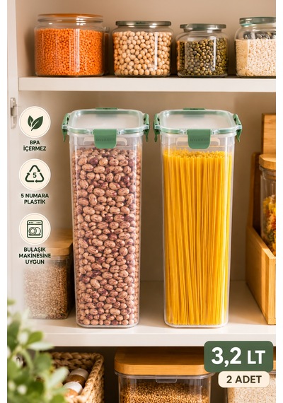 Porsima 02 2010 Tower 2'li Sızdırmaz Kilitli Saklama Kabı 3.2 Lt - Derin Erzak Organizerı Şeffaf
