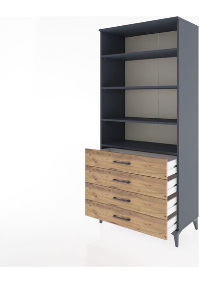 Hyperion Dolap 4 Raflı 4 Çekmeceli 88x44x195 Antrasit-çam Antrasit