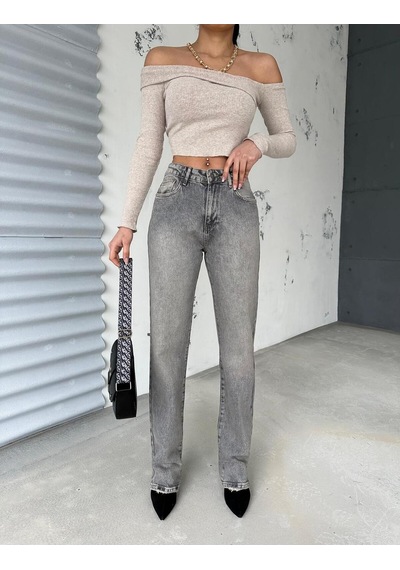 Straıght Boru Paça Grey Jean Gri